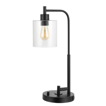 Axel Modern 23" Iron/Seeded Glass Farmhouse Industrial USB Charging LED Task Lamp - JONATHAN Y